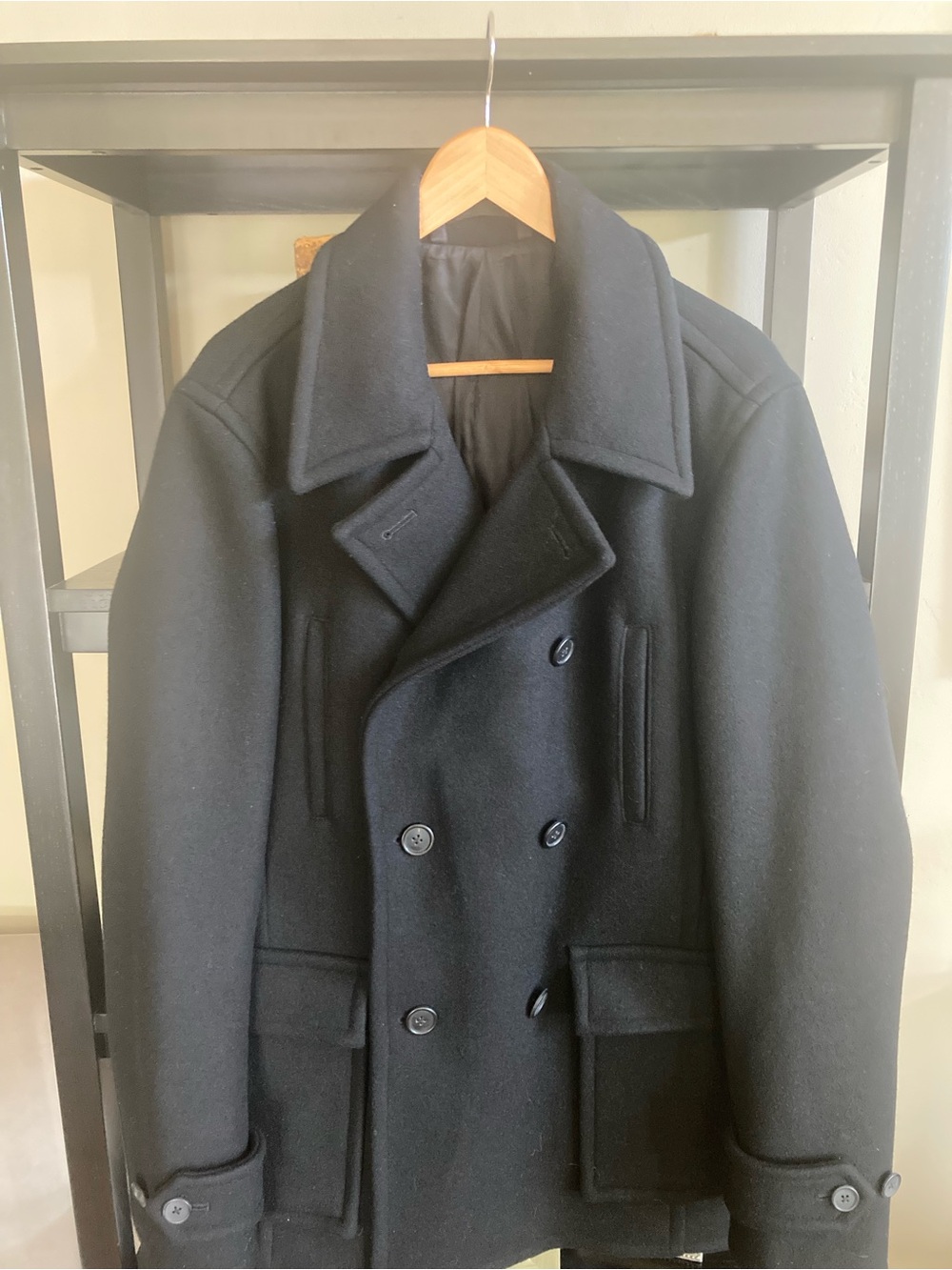 Vince Men's Black Double-Breasted Wool Peacoat